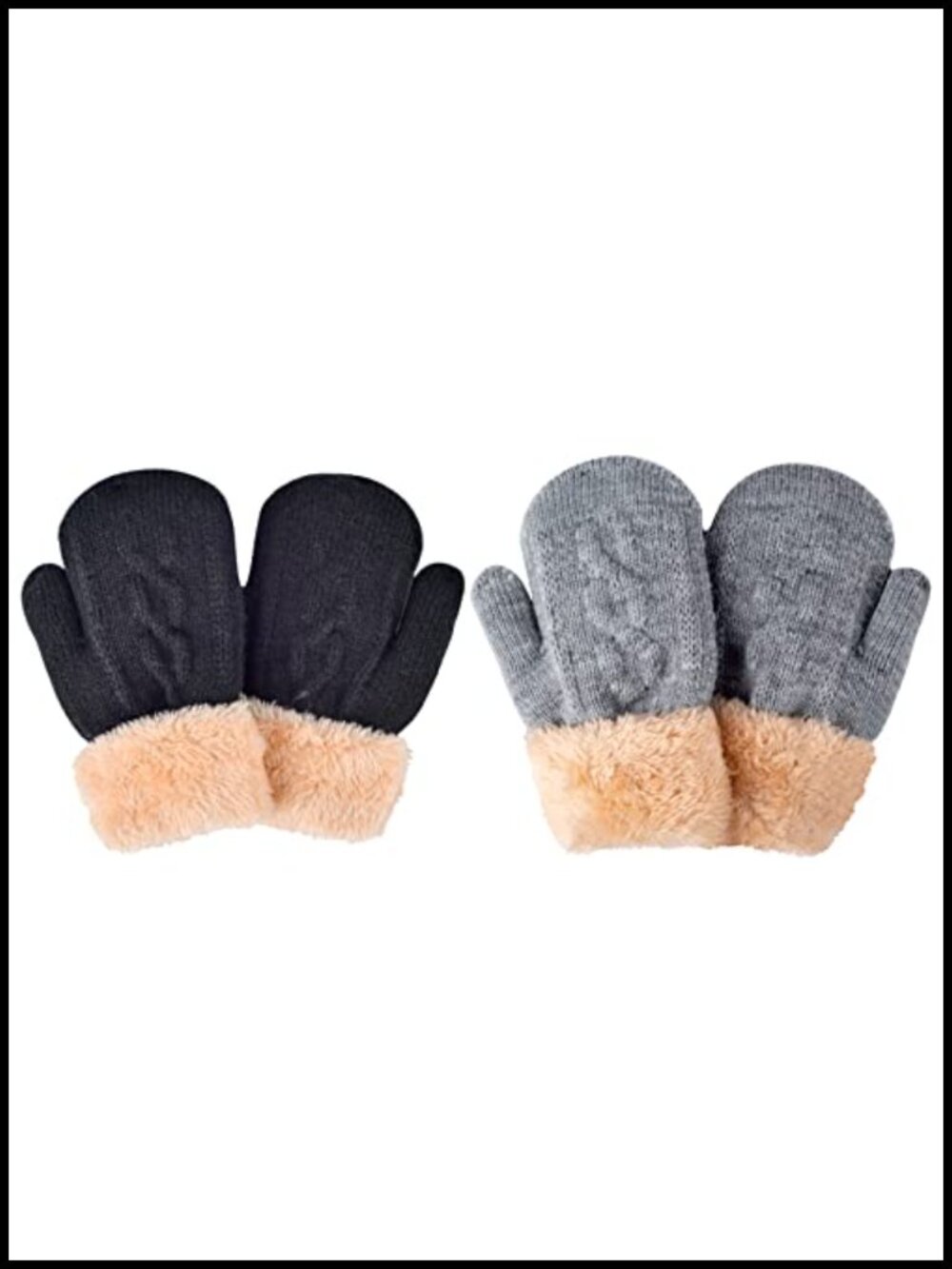 Kids Winter Knit Gloves Thermal Wool Fleece Lined Mittens 2 Pairs